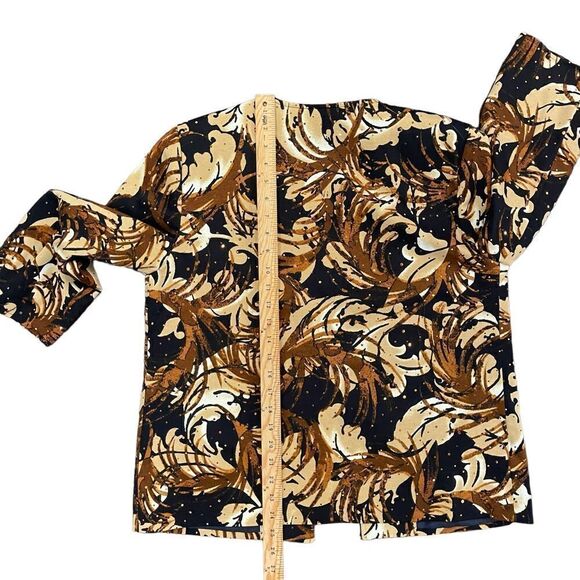 Alfred Dunner Open Blazer Brown Cream Abstract Floral Metallic Jacket Women's 8 - Picture 7 of 9